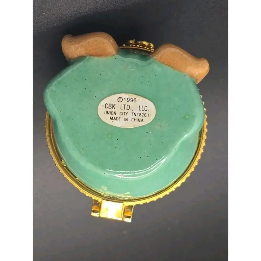 Vintage Noah’s Ark Boy Brown Teddy Bear Trinket Box Ceramic Porcelain 1996 PB24
